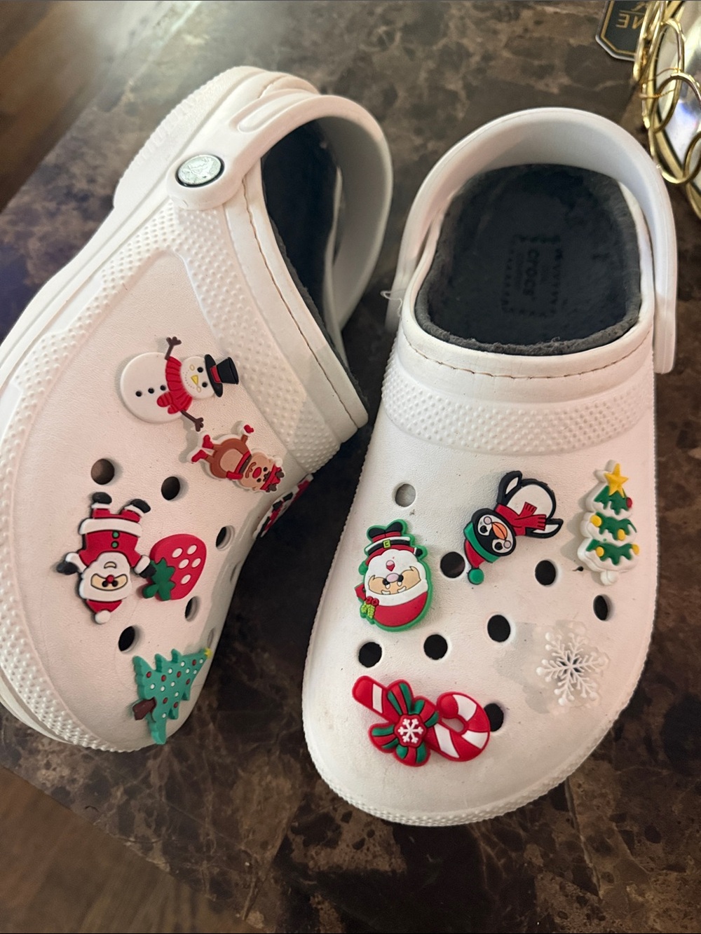 White Slip-On Clog Shoes with Holiday Charms